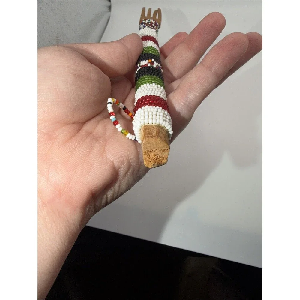 Native American Tribal Salad Spoon Fork With Seed Bead Handmade Rare Wooden
